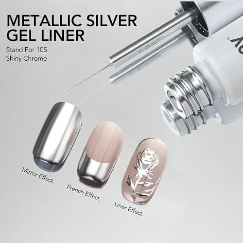 GAOY Metallic Silver Gel Nail Polish Art Liner, 8ml 3D Mirror Chrome Effect Color Nail Paint Design with Thin Brush, UV Light Cure for DIY Manicure at Home thumbnail 4