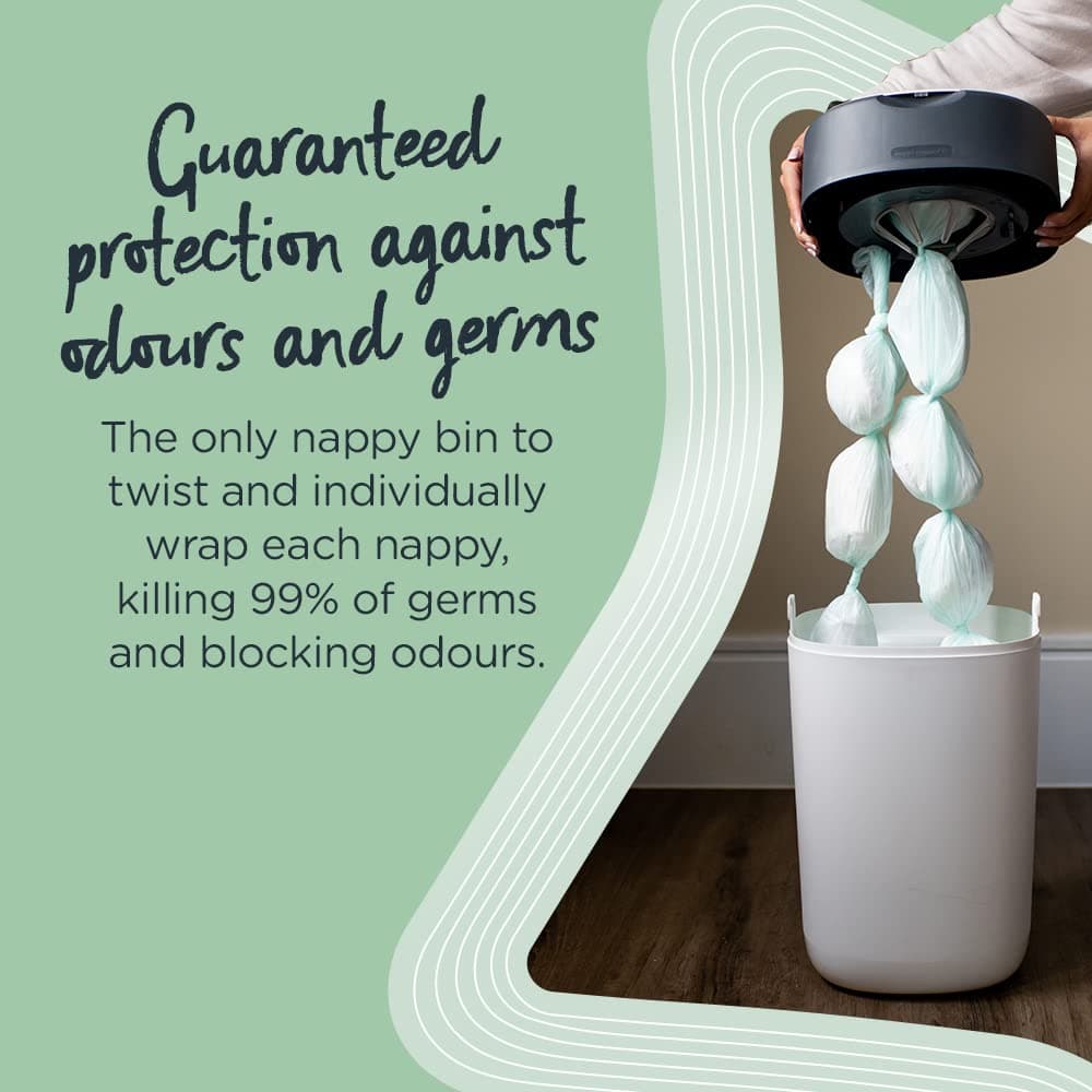 Tommee Tippee Twist and Click Advanced Nappy Bin, Eco-Friendlier System, Includes 1x Refill Cassette with Sustainably Sourced Antibacterial GREENFILM, White thumbnail 5