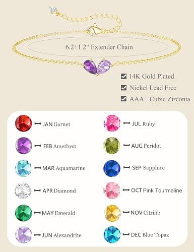 RLMOON Gold Bracelets for Women Dainty 2 Birthstone Bracelets Non tarnish 14K Gold Plated Heart CZ Bracelet for Mother and Daughter Anniversary Birthday Jewelry Gift - 04-05 April&May thumbnail 4