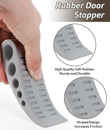 4 Pack Door Stops for Bottom of Door, Rubber Door Stopper Wedge with Holder, Door Holder to Keep Door Open, Wall Protector for Home & Office & School, Grey thumbnail 4