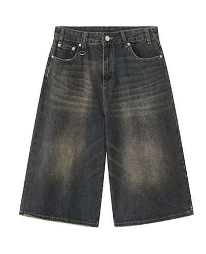 Lafaguw Cropped Jeans for Women Men High Waist Wide Leg Baggy Jorts Y2K Casual Denim Capris Pants Grunge Summer Clothes. thumbnail 6