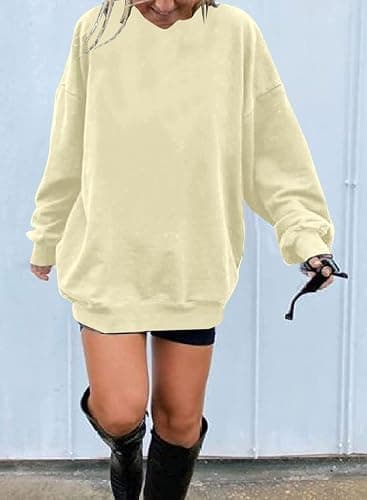 Ebifin Women's Oversized Long Sleeve Sweatshirts Pure Color Round Neck Casual Pullover Shirt thumbnail 3