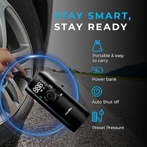 AUTOSKY Portable Tire Inflator & Air Compressor – Car Accessories with Flashlight & Power Bank, Air Pump for Car Tires, Bike Pump & Ball Pump, 150 PSI Fast Inflation, Digital Display & Auto Shutoff thumbnail 4