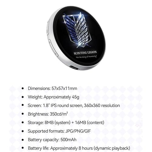 Digital displayed Pixel Badge pin, IPS Screen Badge Magnetic Cute pin,Cyberpunk Anime Toy Badge Button with Videos/Photos Display via Bluetooth, Cosplay Concert Gift for Anime/Football Fans thumbnail 6