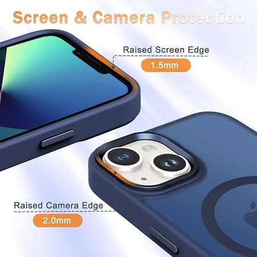 YENAPOON for iPhone 14 Case, iPhone 13 Case, with 1 Screen Protector, Matte Magnetic Slim Phone Cover, Support for Magsafe, Shockproof Protection Translucent Frosted Back,Navy Blue thumbnail 5