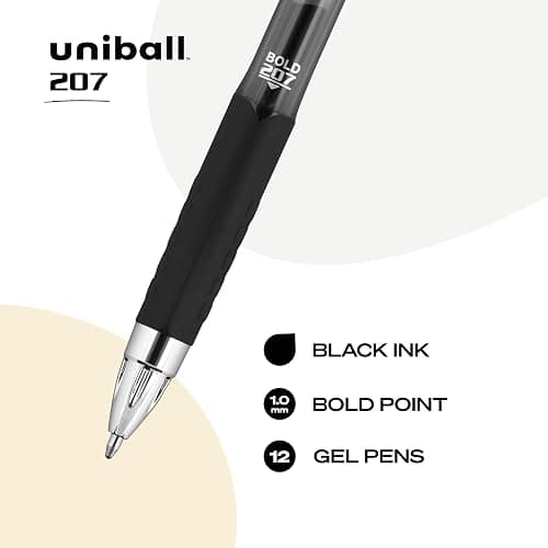 uni-ball 207 Retractable Gel Pens Bold Point, 1mm, Black, 12 Pack thumbnail 3