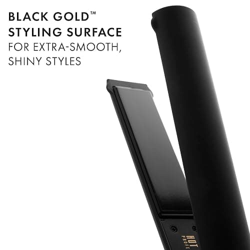 HOT TOOLS Pro Artist Black Gold Ionic 1 1/4 Inch Flat Iron - Use as Straightener for Sleek Straight Hair or Use Rounded Edges for Shiny Curls and Waves, Stylist-Preferred Styles thumbnail 3
