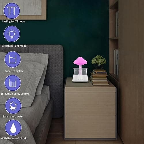 HIERTAOP Rain Cloud Humidifier Water Drip, 2 in 1 Rain Cloud Diffuser, Rain Drop Humidifier, Aromatherapy Essential Oil Diffuser thumbnail 4