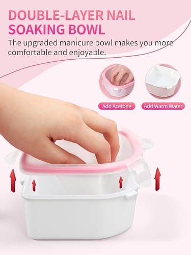 Nail Soaking Bowl, Soak Off Gel Polish Dip Powder Remover Manicure Bowl with Triangle Cuticle Peeler and Stainless Steel Cuticle Pusher Nail Art Tool (Pink-3pcs set) thumbnail 3