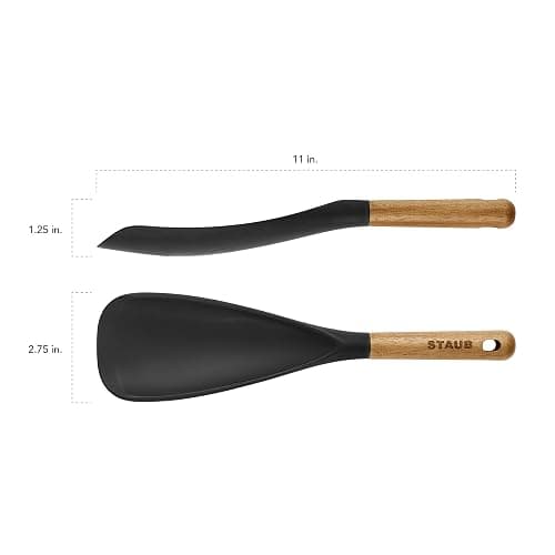 STAUB Multifunction Spatula Spoon, Great for Both Cooking and Serving Durable BPA-Free Matte Black Silicone, Acacia Wood Handles, Safe for Nonstick Cooking Surfaces thumbnail 3