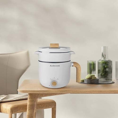 Audecook Hot Pot Electric with Steamer, 1.5L Portable Nonstick Rapid Noodles Cooker, Travel Electric Skillet with Dual Power Control for Ramen/Pasta/Soup/Steak/Egg/Oatmeal (White) thumbnail 7