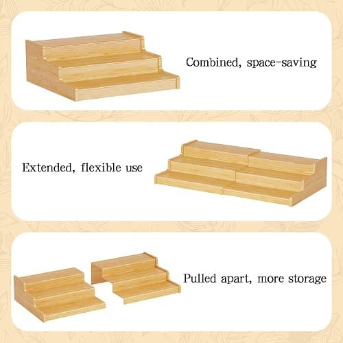 Expandable Bamboo Can Rack Organizer for Pantry, 3-Tier Adjustable Can Storage Holder, Soda Organizer Holds Up to 24 Cans, Canned goods Storage Display for Pantry, Cabinet, Countertop (patent pending) thumbnail 9