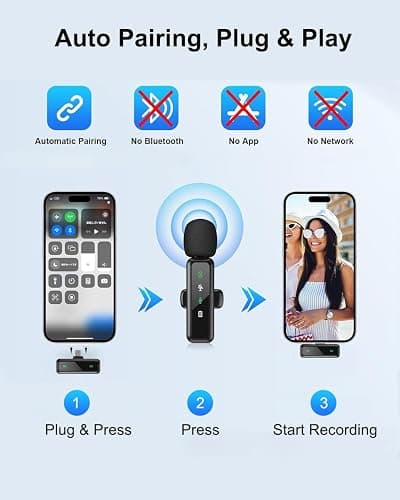 Wireless Lavalier Microphone for iPhone 15/16-2 Pack USB-C Mini Mic for iPhone, Android, iPad with Noise Cancelling & LED Display, Crystal Clear Recording for TikTok, YouTube, Podcast, Vlogging thumbnail 6