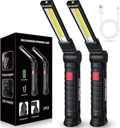 LED Work Light Rechargeable Flashlight, Christmas Stocking Stuffers Gifts for Men Him Husband Mechanic Torch Grill Light Inspection Lamp Magnetic Base 5 Modes 360° Rotate Car Emergency Repair 2PCS - Image 1
