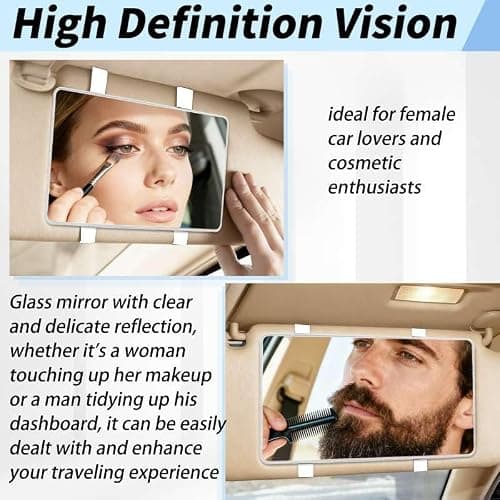 Car Sun Visor Mirror, Cosmetic Makeup Mirrors with Straps, No Light HD Car Interior Cosmetic Mirror, Universal Sun Visor Mirrors for Trucks, Cars, SUVs (White) thumbnail 5