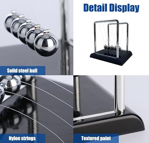 BEWITU Newtons Cradle Balance Balls, Swinging Balls with Black Base, Science Physics Accessories for Adults, Calm Down Fidgets Kit, Desk Ornament for Stress Relief, Office Home Decoration (Black) thumbnail 3