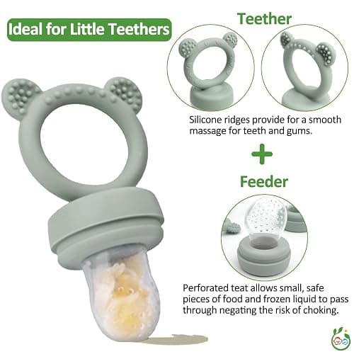 JEXFUN Silicone Baby Fruit Food Feeder Pacifier & Breastmilk Popsicle Freezer Molds, Baby Food Storage Containers Breast Milk Ice Cubes for Baby Teething & Infant Self Feeding, BPA Free - (Sage) - Sage thumbnail 5