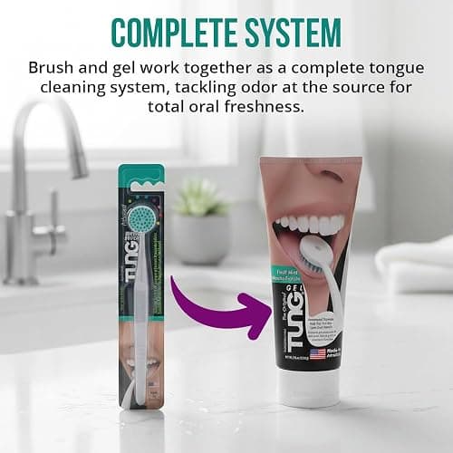 Tung Tongue Cleaning Kit with Brush & Gel for Fresh Breath, USA Made | Includes TUNG Brush & Zinc Gel to aid in cleaning the tongue, support fresh breath, help fight halitosis & may reduce odor. thumbnail 6