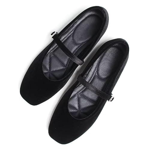 LUXINYU Flats for Women Dressy Square Toe Ankle Strap Mary Jane Shoes Casual Slip On Flats Comfortable Ballet Flats thumbnail 3