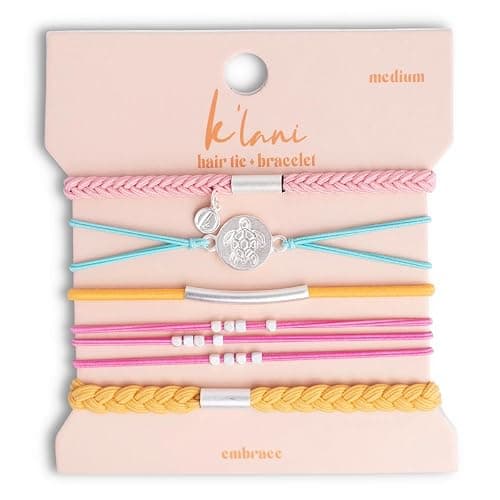 K'lani Embrace Hair Tie Bracelets - Elastic Ponytail Holder - Medium | Doubles as stylish jewelry; strong-hold ponytail holder; gift for birthdays, Mother's Day & graduation; set of 5 - Image 1