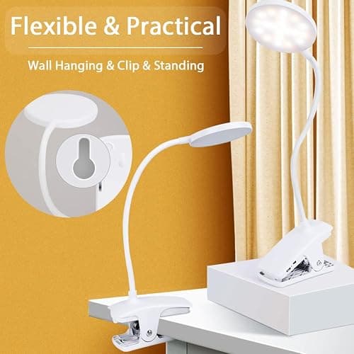 SUNLONG Dorm Room Essential Clip on Light Wall-Mounted, 3 Color Portable Desk Light Mini Clip Lamp, Battery Operation Small Desk Lamp with Clamp, Reading Lights for Books Bunk Bed Headboard Makeup thumbnail 3