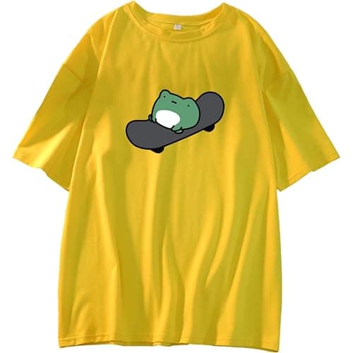 Skateboard Frog Summer Women Short Sleeve T-Shirt Cartoon Printing Pattern Kawaii Korean Tops thumbnail 4