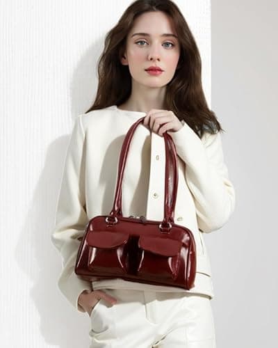FTDENE Y2K Shoulder Purses for Women Trendy - PU Leather Retro Boston Handbag, Lightweight and Versatile for Work and Travel thumbnail 6
