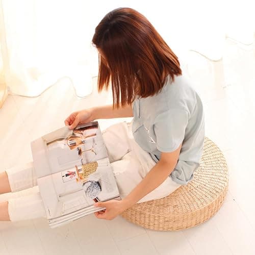 balurukt Japanese Style Tatami Floor Pillow,Sitting Cushion Bigger Size,Round Padded Room Floor Straw Mat for Outdoor Seat Hand Woven Tatami Cushion Best for Zen, Yoga Practice 45cm thumbnail 2