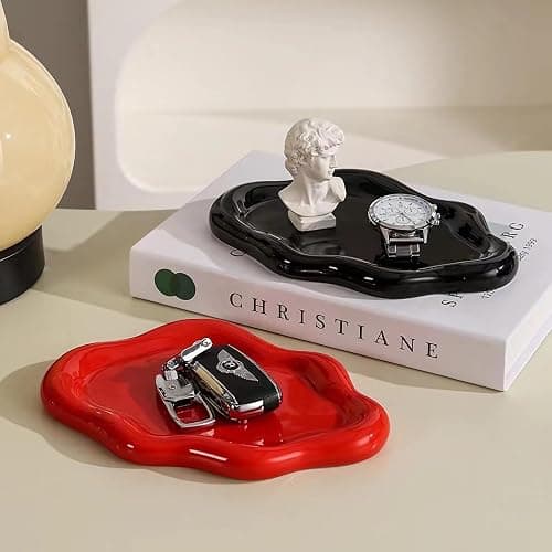 BIGPIPI Ceramic Jewelry Tray Dish for Ring Key Trinket, Cute Cloud Shape Decorative Jewelry Plate Holder for Women Gift (Black) thumbnail 5