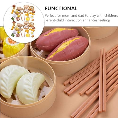 NUOBESTY Chinese Breakfast Play Food Set 58Pcs Pretend Kitchen Toys with Dim Sum Cooking Food for Kids Role Play Learning 6.29X5.51X1.77In thumbnail 3