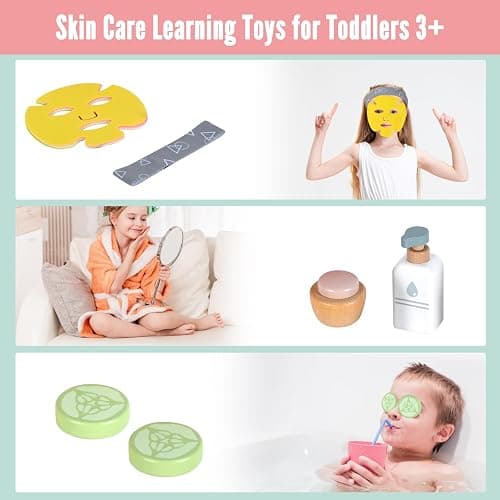 WHOHOLL Wooden Makeup Toy Set, Pretend Beauty Salon Toys Skin Care Learning Toys for Toddler, Daycare Toys Christmas Birthday Gift for 2 3 4 5+ Year Old Girls - Facial Cleanser, Mirror, Face Mask thumbnail 4