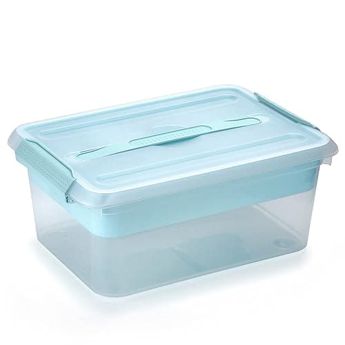 BTSKY Stack & Carry Box, Clear Plastic Storage Container Stackable Home Utility Box with Removable Tray Multi-Purpose Storage Bin for Organizing Stationery, Sewing, Art Craft Supplies(Blue) - Image 1