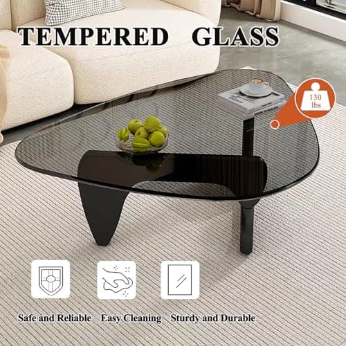 Modern Glass Coffee Table, Mid Century Coffee Table, Small Coffee Table for Living Room,Suitable for Bedroom Living Room Reception Office Tables (Black/Grey, Small) thumbnail 3