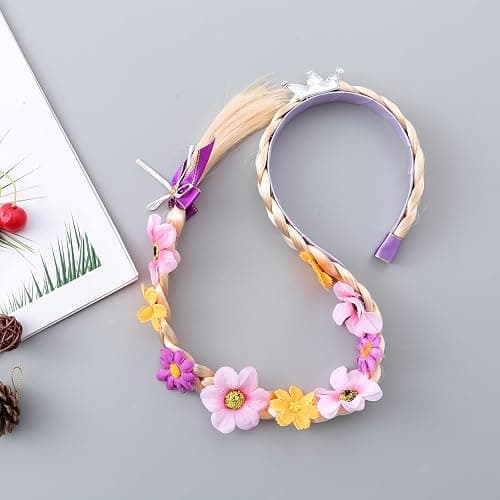 Tatibana Princess Dress up Wigs, Princess Rapunzel Long Braided Wig Headbands with Tiara Flowers Adorn for Girls Costume Accessories, 29 Inch thumbnail 7