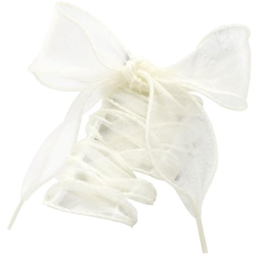 WEGOODZF Flat Sheer Shoe Laces: 2 Pairs 4CM Wide Fashion Snow Yarn Shoelaces - 02 Beige - 39Inch (100CM) - Image 1