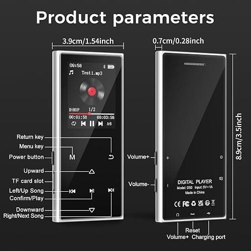 128GB MP3 Player with Bluetooth 5.3, AGXOV Music Player with Built-in HD Speaker, FM Radio, Voice Recorder, HiFi Sound, E-Book, Earphones Included (D50) (Black) thumbnail 8