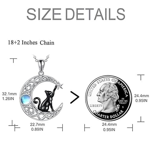 LSxAB Moonstone Cat On Moon Animal Necklace Celtic Knot Crescent Pendant Necklaces for Women Girls thumbnail 2