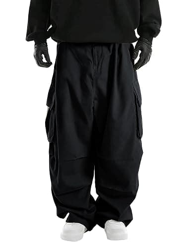 WZIKAI Men's Baggy Cargo Pants Elastic Drawstring Parachute Cargo Pants Casual Loose Fit Joggers Hiking Pants with Pockets thumbnail 3