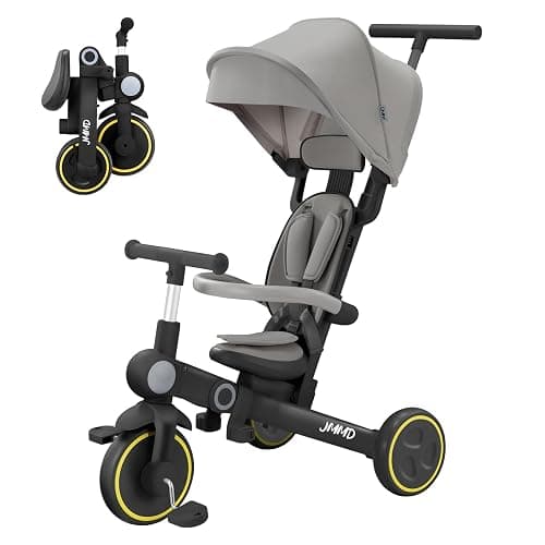 JMMD Baby Tricycle, 7-in-1 Multifunctional Kids Trike with Adjustable Parent Handle, Safety Harness & Wheel Brakes, Removable Canopy, Stroll Trike for Boys & Girls Ages 18 Months-5 Years, Black - Image 1