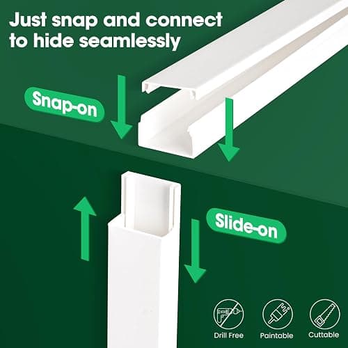 AZEN Cord Hider Kit, 110in Cord Covers for Wires on Wall, Paintable Wire Covers for Cords on Wall, Self-Adhesive Cable Hider Cord Organizer, Wire Hiders for TV on Wall, 8X L14in X W0.96in x H0.57in thumbnail 6