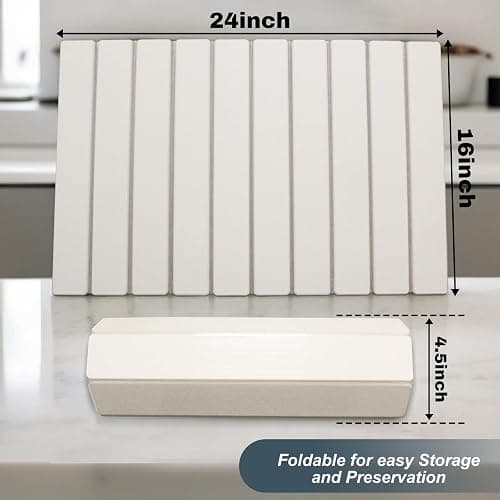 Large Stone Dish Drying Mats for Kitchen Counter, Quick Dry Absorbent Collapsible Dish Drying Mat,Diatomaceous Earth Mats for Dishes Bottles Cups,Match Any Countertop,White 24 * 16inch - White 24" x 16" thumbnail 3