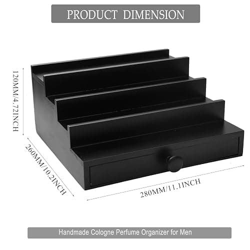 Fengligoo Black Cologne Organizer for Men - 4 Tier Wooden Perfume Display Stand with Drawer and Hidden Compartment for Organizing and Storing, Cologne Holder Shelf for Dresser thumbnail 3