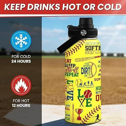 Softball Gift Water Bottle With Lid, 32oz Insulated Stainless Steel Sport Bottles - Softball Players Fan Coach thumbnail 4