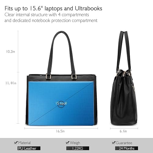 LOVEVOOK Laptop Tote Bag for Women 15.6 Inch Waterproof Leather Computer Bags Business Office Work Briefcase Black thumbnail 5