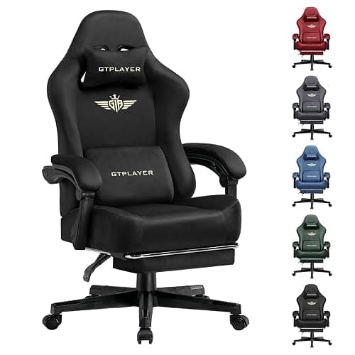 GTPLAYER Gaming Chair Fabric with Pocket Spring Cushion, Big and Tall Gamings Chairs 350LBS High Back Computer Chair with Footrest for Adults Lumbar Support Swivel Game Chair for Office Light Black - Image 1