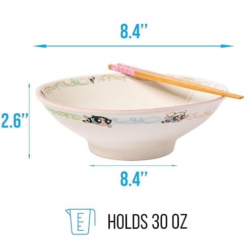 Silver Buffalo The Powerpuff Girls Featuring Bubbles, Blossom, and Buttercup Ceramic Ramen Noodle Rice Bowl with Chopsticks, Microwave Safe, 30 Ounces thumbnail 3
