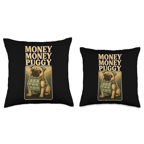 Money Money Puggy - Funny Dog Pug Brainrot Gaming Slang Meme Throw Pillow thumbnail 3