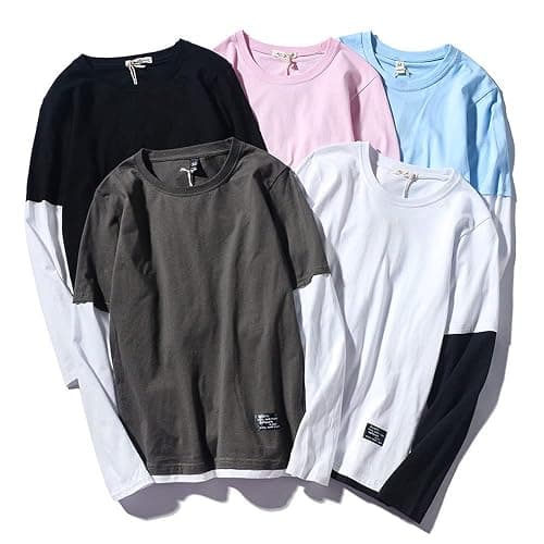 GUBIDIAO Men's Casual Long Sleeve T-Shirt Fake Two Piece Cotton Shirt Pullover Top Blouse thumbnail 3