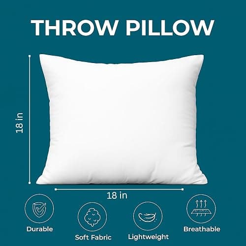 LANE LINEN 4 Pack 18x18 White Throw Pillow Inserts for Decorative Pillow Covers, Couch Pillows for Living Room, Fluffy Pillows for Bed thumbnail 3