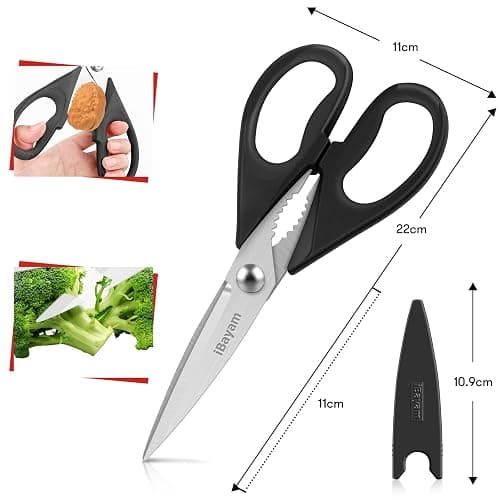 iBayam All Purpose Kitchen Scissors, Kitchen Shears with Protective Sheath Durable Stainless Steel Sharp Scissors, Dishwasher Safe, Soft Grip Handle for Cooking Food Herb Pizza Salad Seafood, 8.5 Inch thumbnail 2